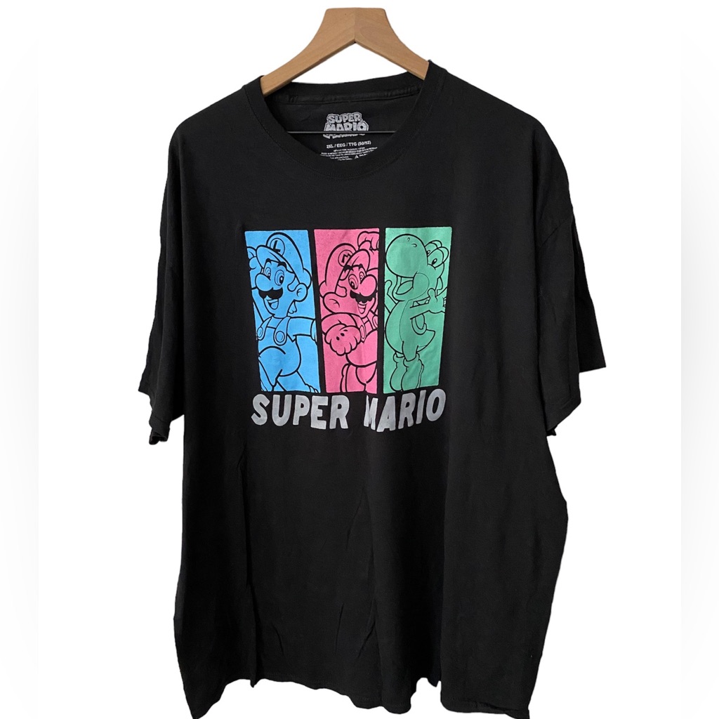 Super Mario Men’s T-Shirt Black 2xl Luigi Yoshi